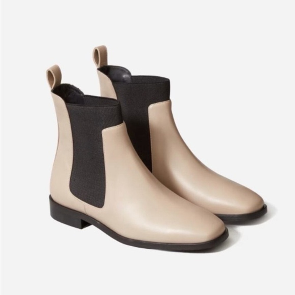 Everlane Womens Italian Leather Chelsea Boots Tan Black Square Toe size 10.5